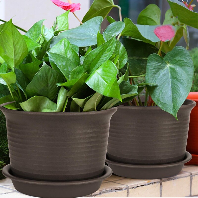 Plast blomsterpotter 8 stk potter med dreneringshull plantekasser med tallerkener for moderne planter, sukkulenter og frø barnehage