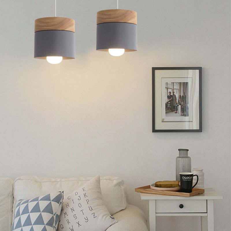 Nordisk enkelhed led  e27 pendel moderne macaron hængelamper hjem forbedring jern og træ dekoration pendel lampe