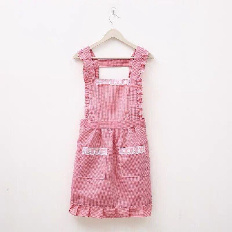 Delantal impermeable de estilo coreano para niña y mujer, uniforme a prueba de grasa, estilo Lolita, ropa de niñera de cocina, color rosa: Red