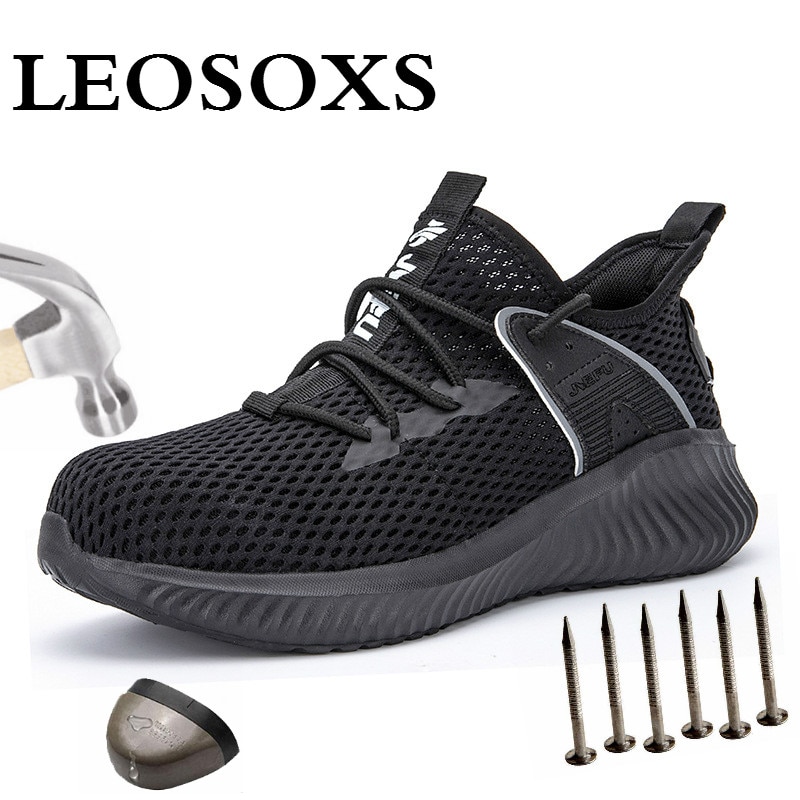 LEOSOXS mężczyźni niezniszczalne stalowe buty z palcami siatka powietrzna odporne na przebicie lekki cały sezon mężczyźni i kobiety trampki darmowa wysyłka