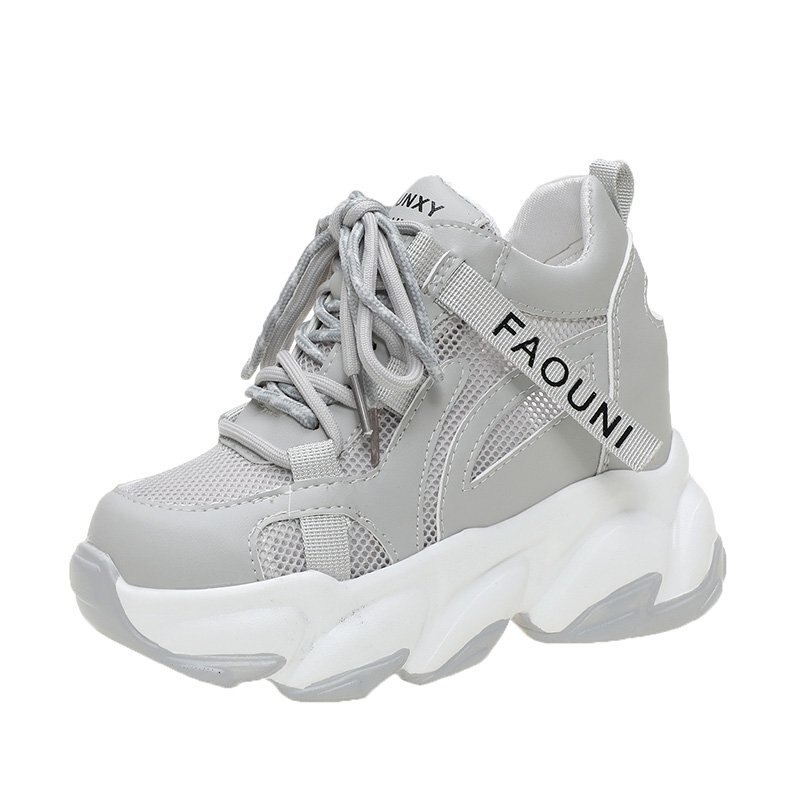 Hoge Platform Vrouwen Sneakers Lente Dikke Zool Casual Schoenen Herfst Ademend Mesh Wandelen Chunky Schoenen Vrouw Zapatos Mujer: gray / 39
