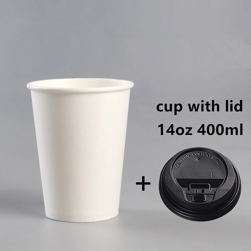 50pcs 14oz/16oz disposable coffee cup 400ml 500ml milk tea white paper cup birthday party favor pink kraft paper sleeve: 400ml cup with lid1