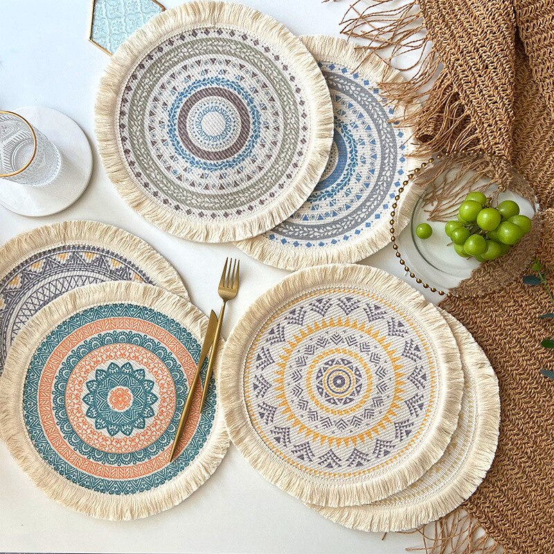 4 stuks witte vintage gehaakte kleedjes, 18 cm ronde tafelkleed placemats katoen handgemaakte kanten placemats rustieke decoratie bloemen tafelkleden