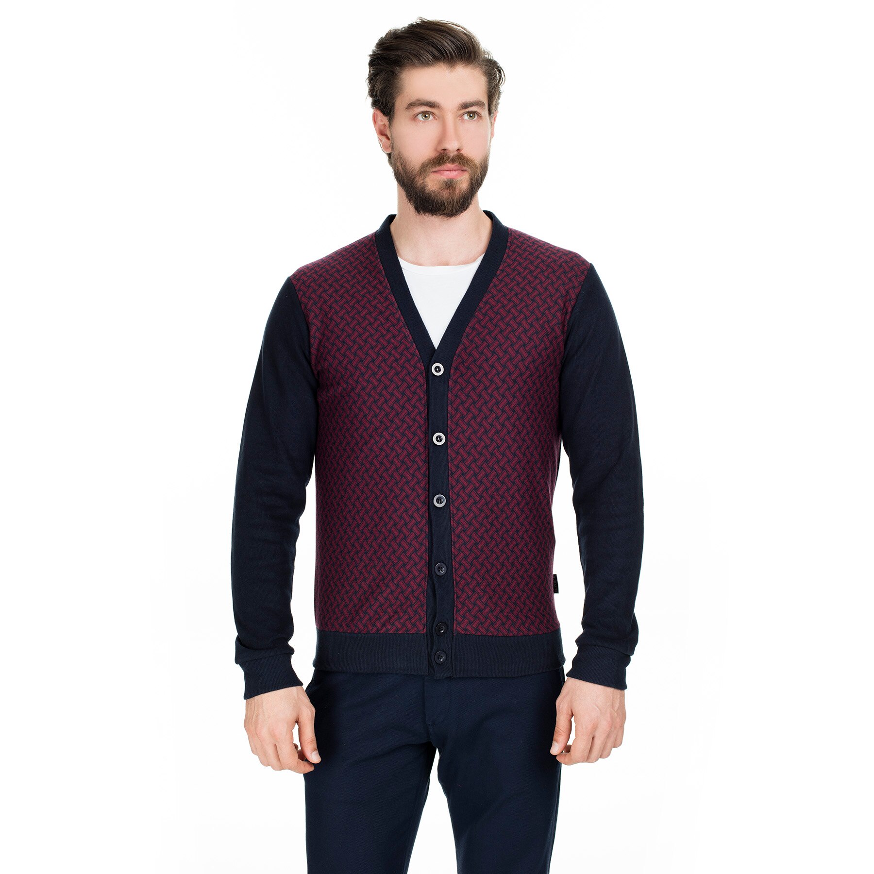 Buratti col en V bouton Cardigan homme CARDIGAN 456213 K1: Marine Bleu / M
