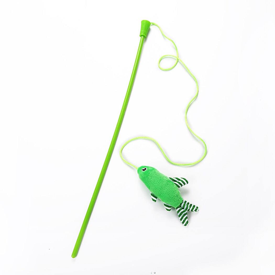 2pcs Cute Cartoon Fish Plush Cat Teaser Toys Kitten Funny Cat Teaser Wand Toys Pet Cat Toys Interactive Stick Pet Cat Supplies