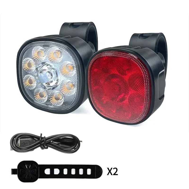 Luz delantera para bicicleta con carga USB, luz trasera de advertencia para bicicleta, faro trasero impermeable, linterna, luz Led para ciclismo: Rojo