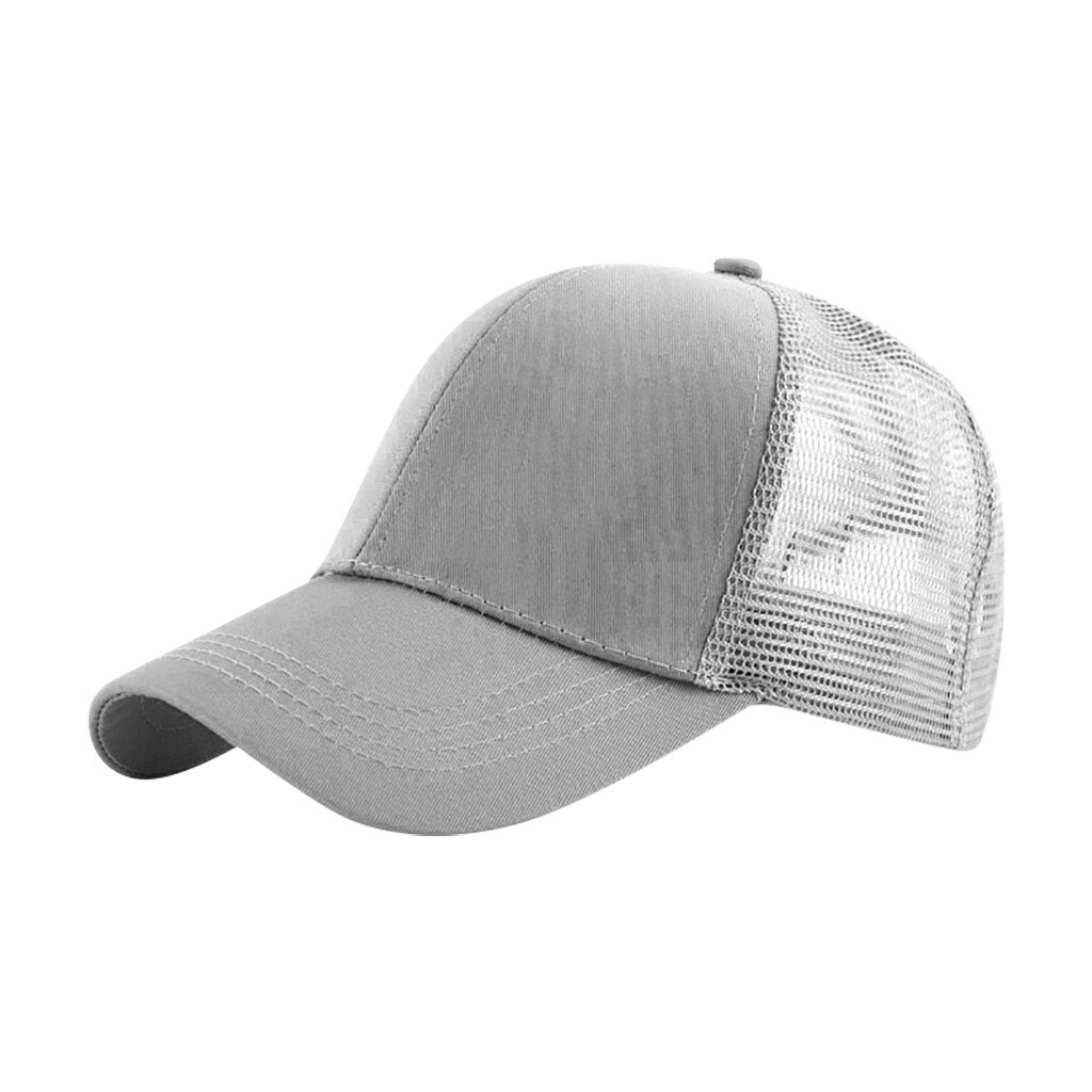 Solid Ponytail Baseball Cap Women Snapback Dad Hat Mesh Trucker Caps Messy Bun Summer Hat Female Adjustable Hip Hop Hats: Gray