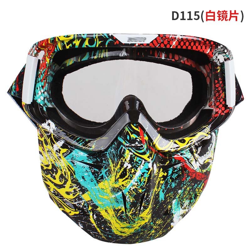 Kleurrijke motorfiets full face masker bril flexibele moto bril skibril gezichtsmasker motocross skibril atv dirt bike utv: D115- witte