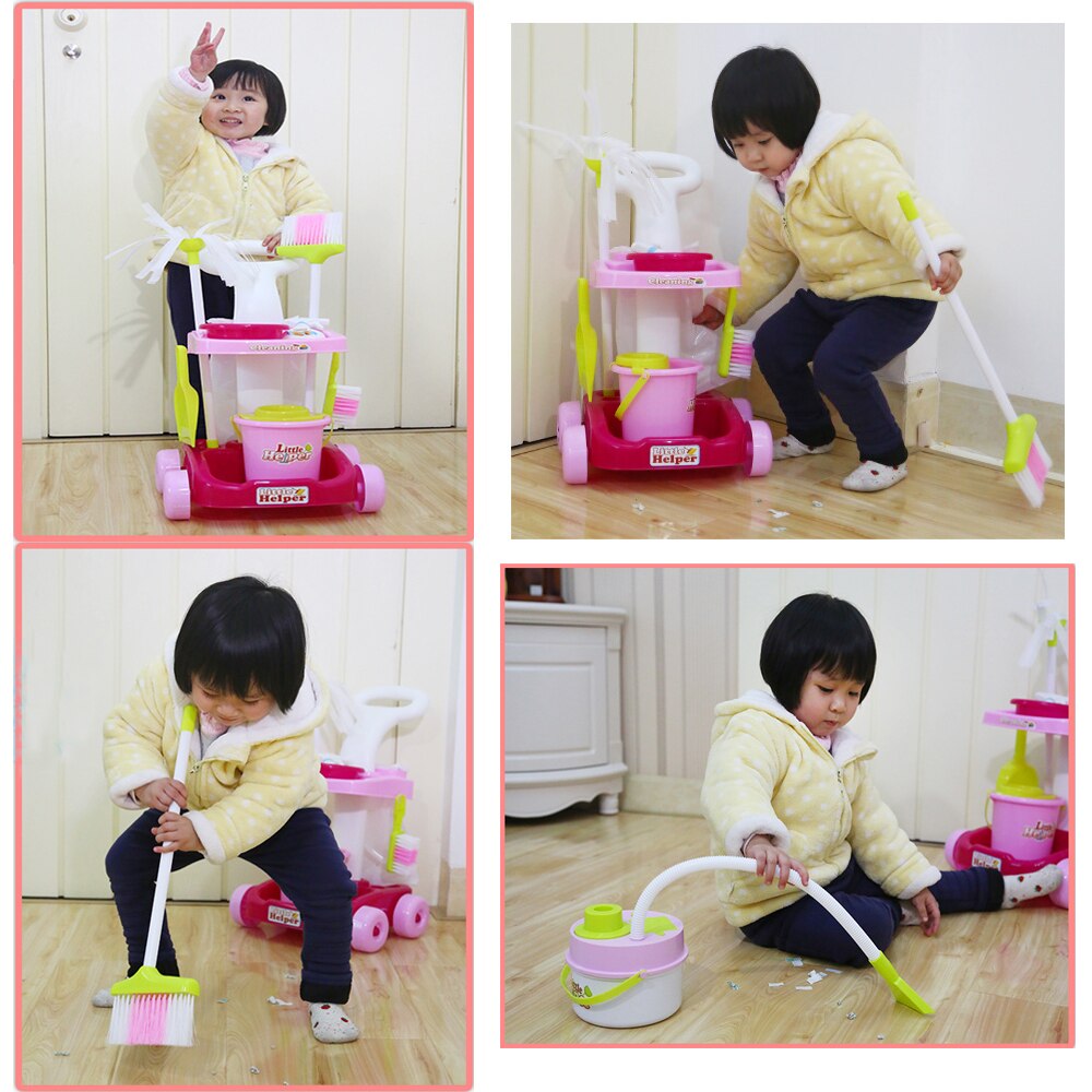 Juguetes de limpieza de suelo para niños, Cubo de trapeador, escoba, aspiradora, juguetes para juego de imitación, para niñas de 3 a 6 años, 53cm