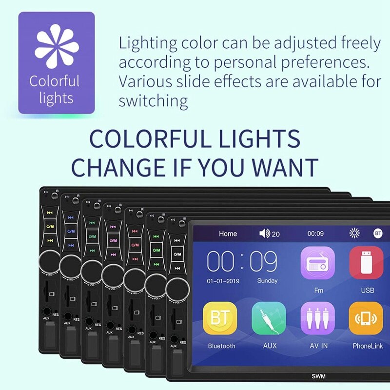 7 Inch Double DIN Car Stereo Player with Bluetooth, A7 Press Sn DVD o FM Radio Receiver In-Dash Head Unit MP5 Player