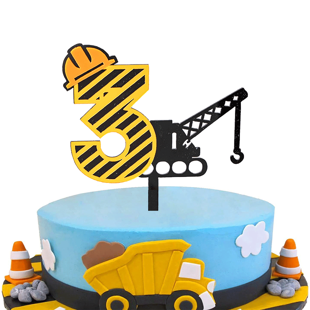 DIY construcción grúa pastel Topper números 1-9 decoraciones acrílicas para pasteles niños niño tema de ingeniería suministros para de feliz cumpleaños