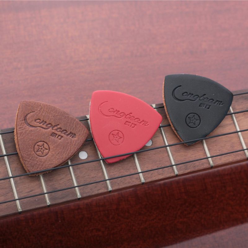 3pcs Set Cuir Médiators Guitare - Ukulele Pouce Doigt Plectres - 3.5x3.5x0.3cm
