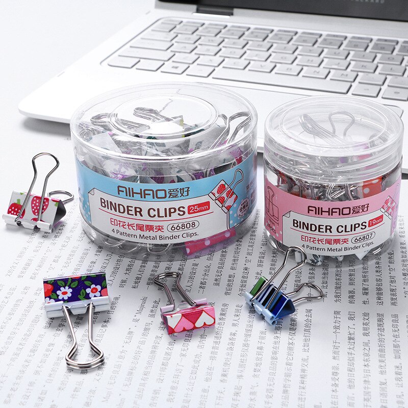 6Pcs 38mm 48mm Printed Metal Binder Clips Paper Clip Clamp Office School Binding Supplies Color Random