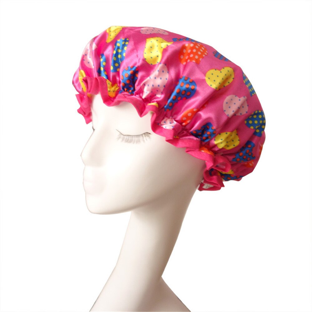 1 PC. cute thick shower caps Colorful bathroom shower caps hair Cover double waterproof shower cap for women: rose