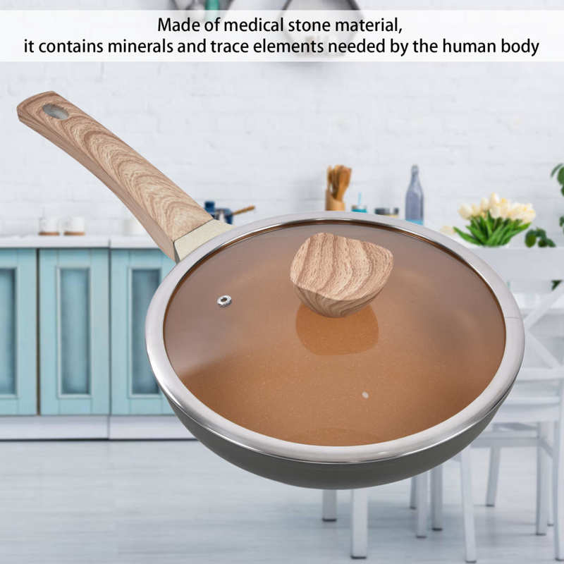 Cooking Pan Frying Pan Ergonomic Handle with Lid for Household