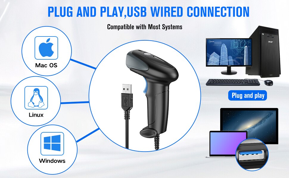 Eyoyo Mini Bluetooth 1D Barcode Reader Portable Wireless Wired Handheld Barcode Scanner USB Support PC Mobile Phone iPad Tablet