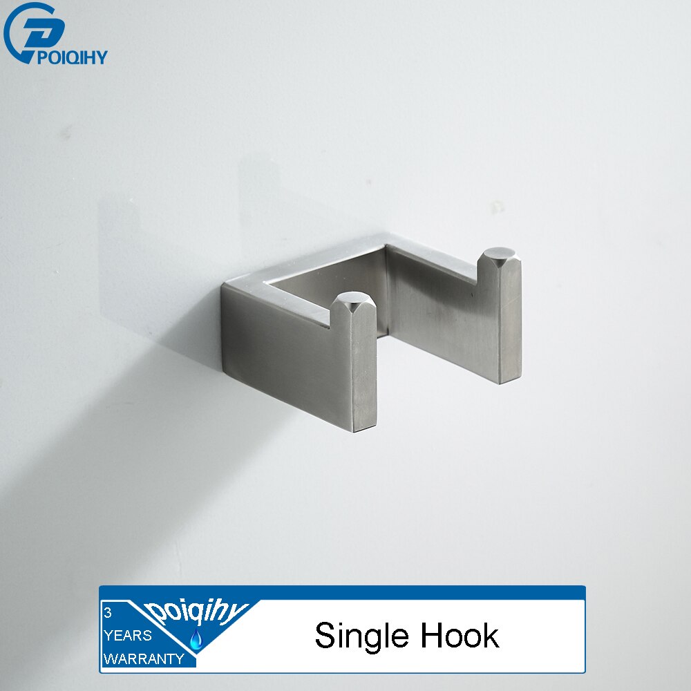 Set de accesorios para el baño de POIQIHY 304 SUS, ganchos cuadrados para batas, colgador de barra de toalla, soporte de papel higiénico de níquel cepillado con montaje en pared: Single Hook