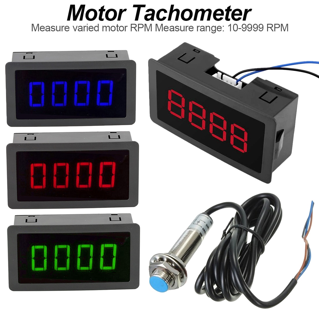 RPM Speed Meter Motorcycle Bike Tachometer gauge 4 Digital Red Green Blue LED Tachometer Frequency meter pulse frequency meter