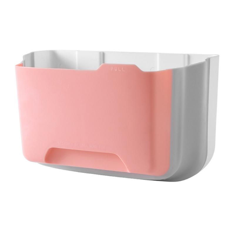 Armario de cocina puerta de pared plegable cubo de basura Puerta de armario de cocina cubo basura colgar montado en casa almacenamiento plegable: Rosa