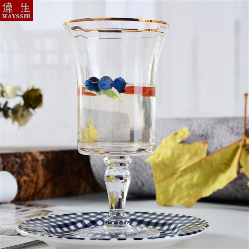 Champagne Wine Fruit Juice Crystal Glass Cup Hotel Restaurant Tableware Wedding Party Palace Gold High Stand Mug