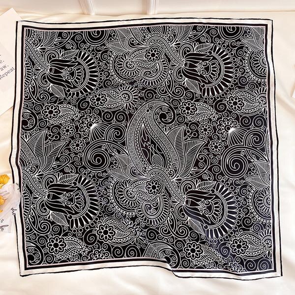 Blomstertryk manuel rullet tørklæde top satin tørklæde 90 x 90 satin firkantede tørklæder bandana 100%  silketørklæde sjaler og wraps: Stil 5-3
