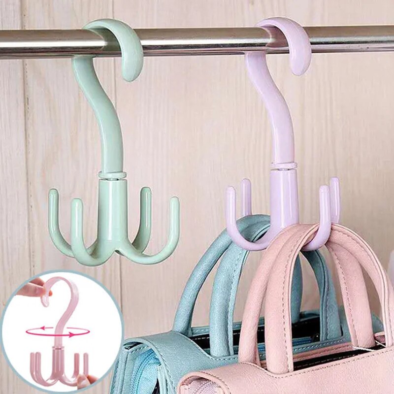 4-Claw Rotating Bag Hooks Plastic Handbag Clothes Ties Bag Holder Hangers Organizer Belt Closet Hanger Hanging Rack Storage Hook