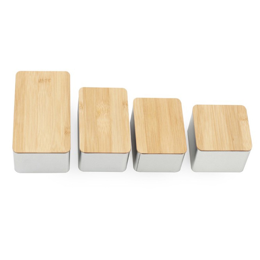 Kitchen Metal Storage Box With Bamboo Lid Bins Bread Sugar Boxes Tea Herb Storage Holder Food Containers Organizer