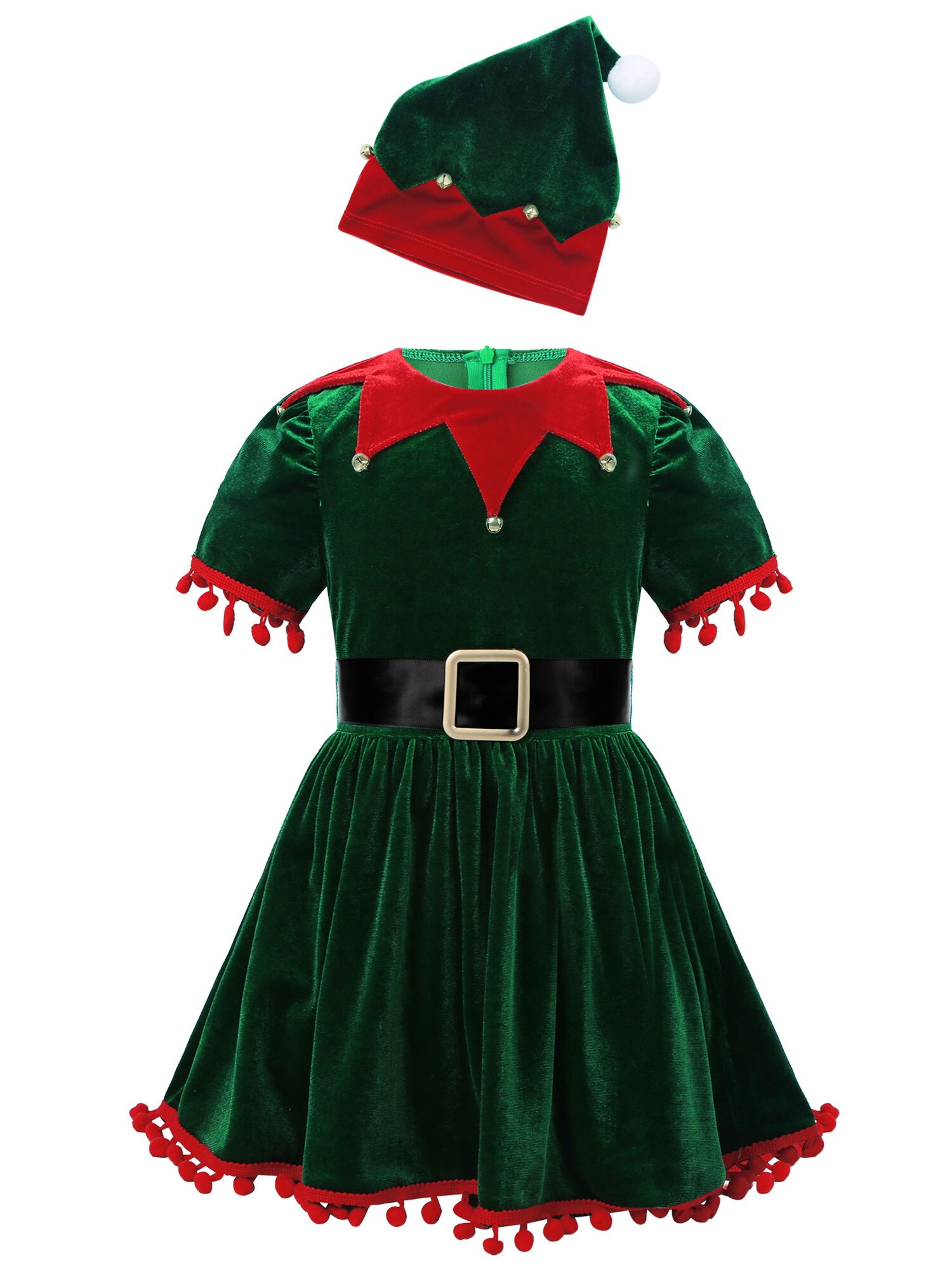 Robe Père Noël Fille - Costume De Noël Avec Ceinture Et Chaussettes - Taille S à XL