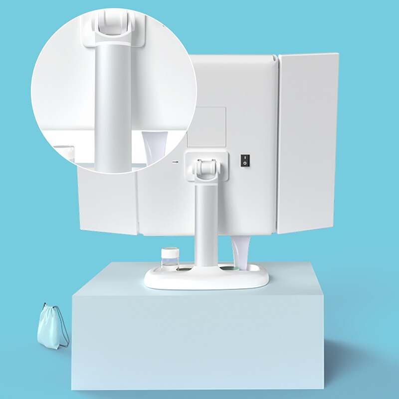 Justerbart led speil sminkespeil stort 8 led lys pressesensor 2 x 3x zoom bærbar tresidig folding