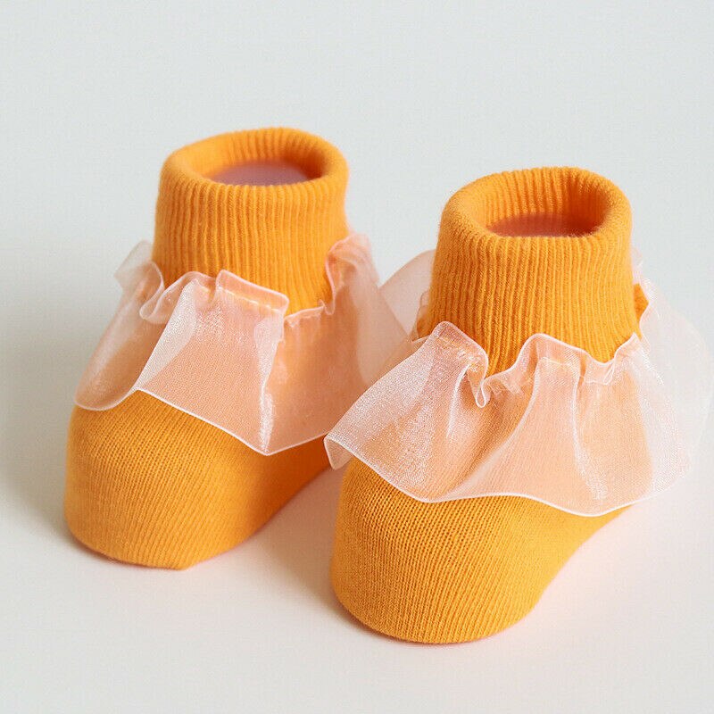 Baumwolle Baby Socken Spitze Prinzessin Socken Baby Mädchen Anti Slip Wärmer Ankle Socken Weiß Rosa Grün Gelb