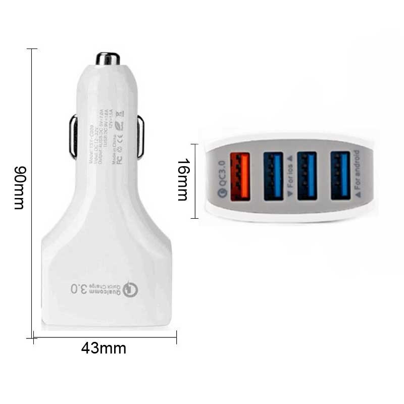 Caricabatterie rapido 3.0 Smart Car Phone caricabatterie USB a 4 porte adattatore QC3.0 ricarica rapida per caricabatterie per auto Samsung iPhone Xiaomi: 4578 White