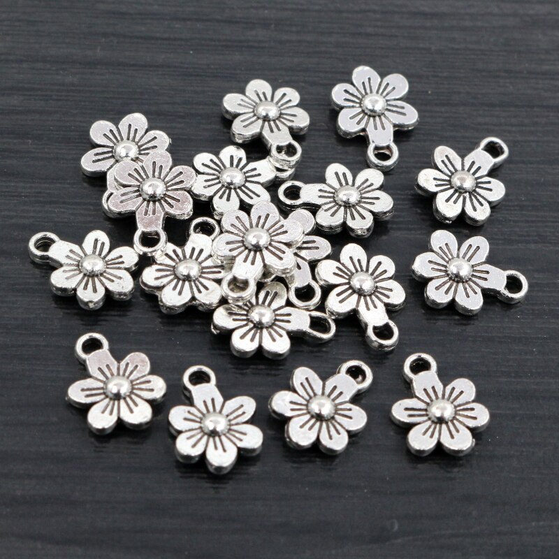 20Pcs Charms Dubbelzijdig Bloem 12X9Mm Antiek Maken Hanger Fit, brons Goud Vintage Antiek Zilver Kleur, Diy Handgemaakte Sieraden: Antique Silver