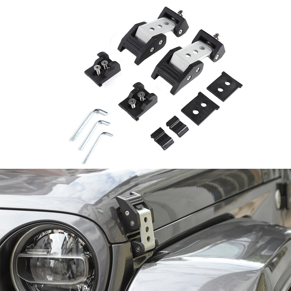 Para Jeep Wrangler JL 2018 2019 2020 Black Chrome Motor Capô Bloqueio Trava Catch Tampa Exterior ABS Carro de Segunda Geração styling: METAL SILVER