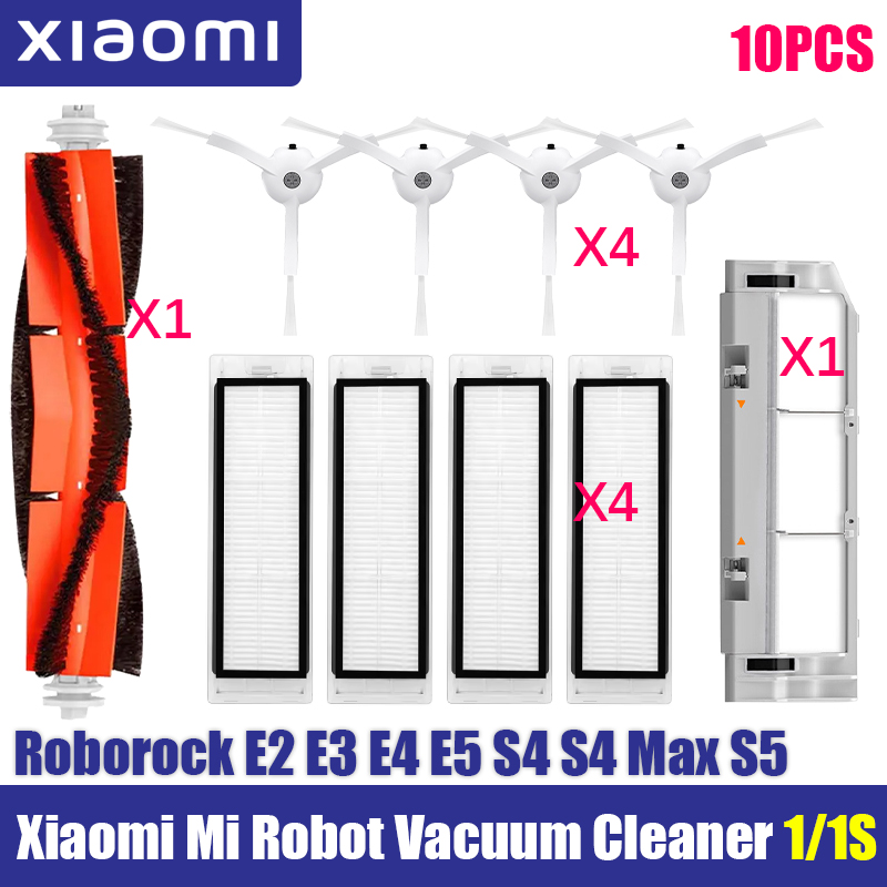 For Xiaomi Mi Robot 1/ 1S SDJQR01RR SDJQR02RR SDJQR03RR E3, S4, S4 Max, S5 Vacuum Cleaner Main Side Brush Filters Mop Parts: Burgundy