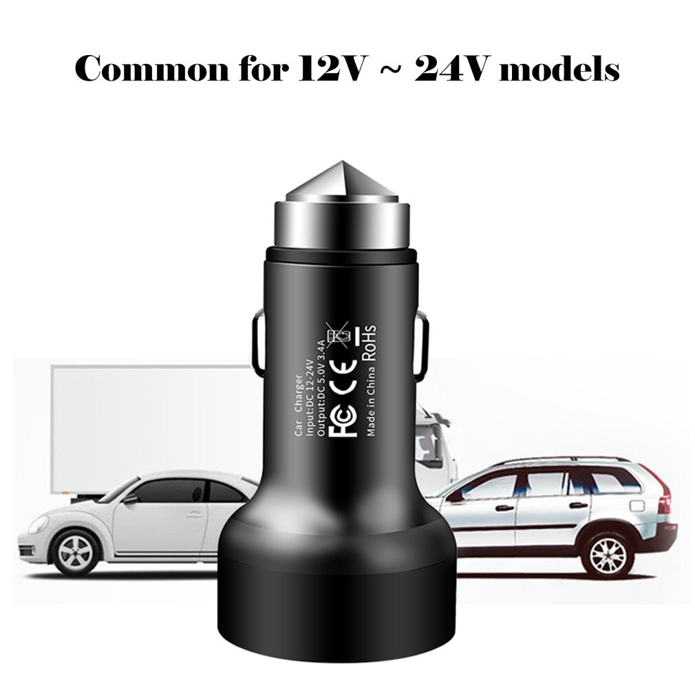 Mini cargador de coche 3.4A doble USB metálico martillo de seguridad cargador de coche de aleación de aluminio cargador de coche con pantalla Digital