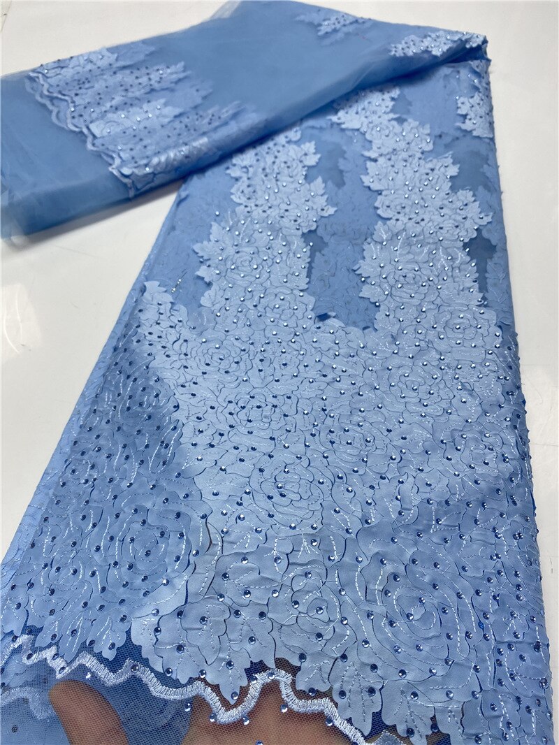 French African Lace Fabric With Stones Embroidered Nigerian Lace Fabrics For Wowen Wedding Sewing YA3620B-6: Picture 5