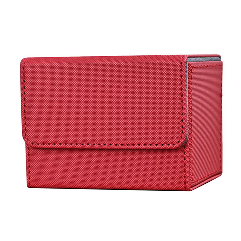 Card Deck Box , Card Storage Box Fits 100 single Sleeved Cards, PU Leather Strong Magnet Card Deck Case for TCG Cards: Red