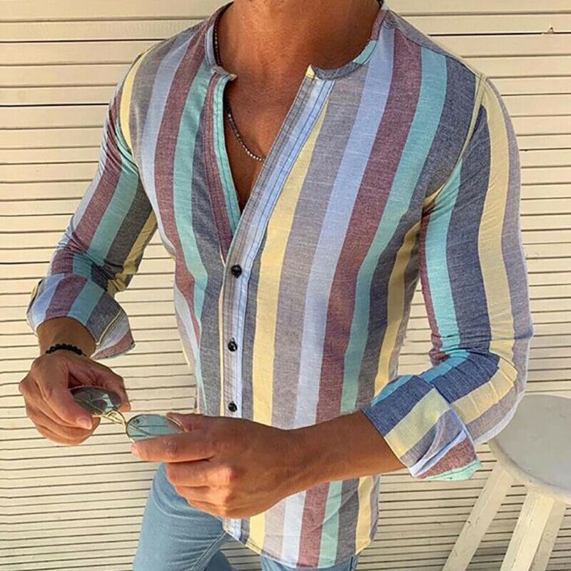Herre linned v-hals langærmet basic tee t-shirt afslappet toppe bluse