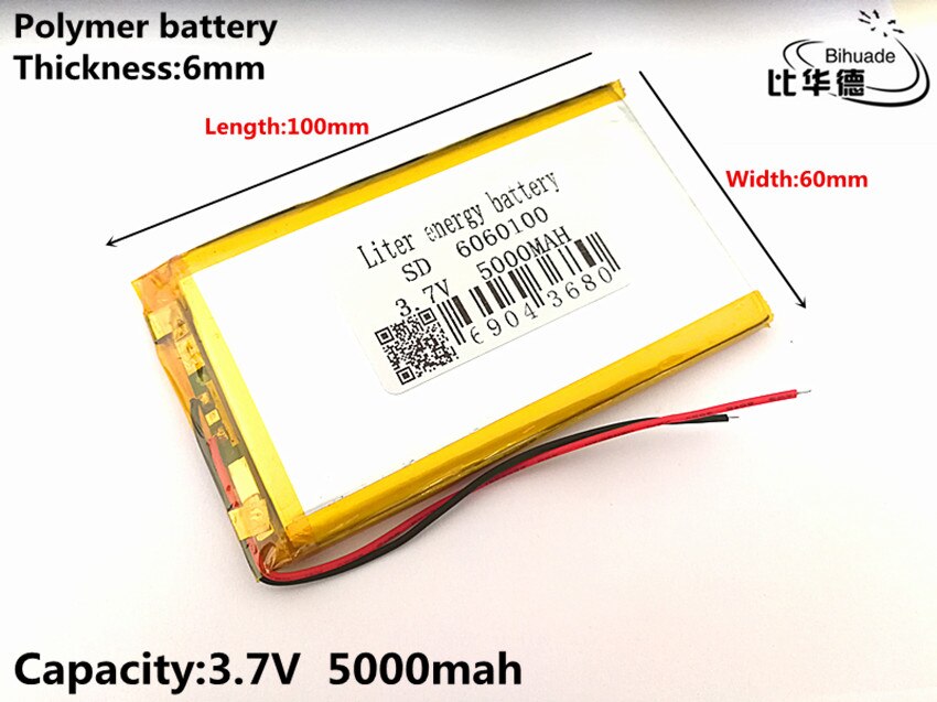 3.7V 5000mAh 6060100 Rechargeable LiPo Li-Po Battery MP3 Car GPS DIY