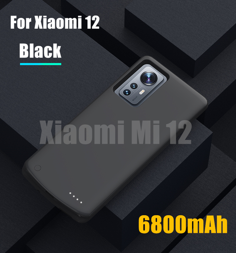 Externe Batterij Oplader Cover Voor Xiaomi Mi 12 Pro 12X Batterij Gevallen 6800Mah Power Bank Opladen Cover Voor Xiaomi 12 Power Case: Mi 12 Black