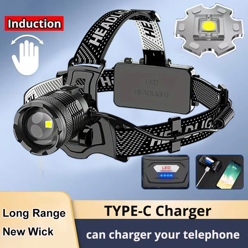 1000000 LM Leistungsstarke Stirnlampe 800 W Led Sensor Kopf Taschenlampe High Power Scheinwerfer 18650 Wiederaufladbare Kopf Laterne Angeln Camping: RGB