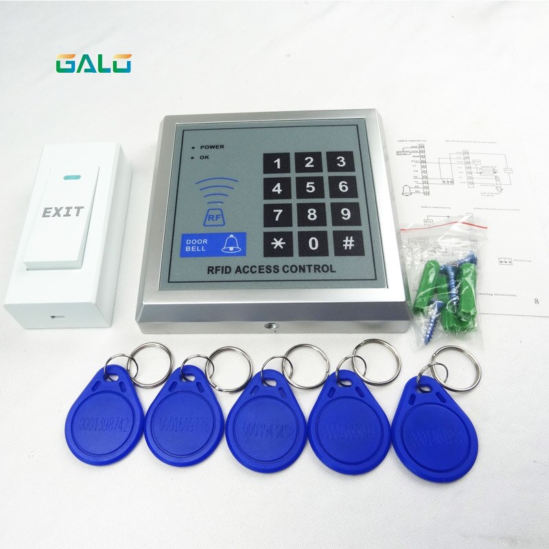 Access Control Security RFID Proximity Entry GATE Door Lock Access Control System 500 User +5 Keys+push button exit: IC A