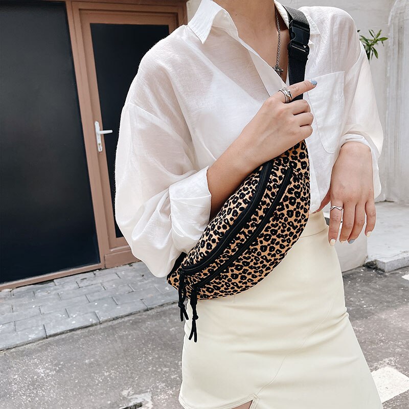 Canvas-bauchtasche, schultertasche aus leoparden-samt, umhängetasche, brusttasche, damen-bauchtasche, street-sport-bauchtasche, handytasche, gürteltasche