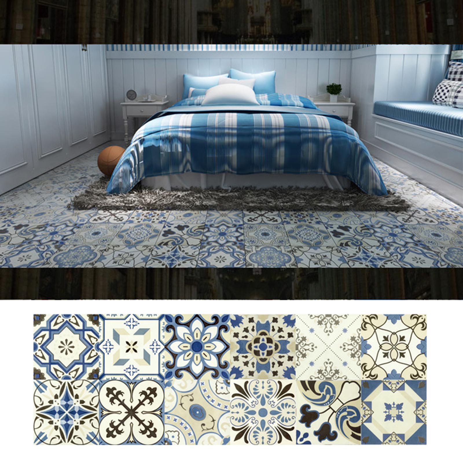 1PC Self Adhesive Retro Tile Stickers Waterproof PVC Removable Wall Stickers Decals DIY Wallpapers for Kitchen Bathroom Decor: F