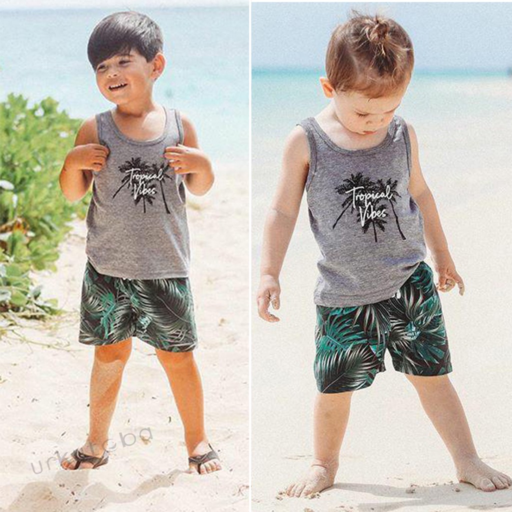 deportiva para niños y niñas, traje de playa para niños pequeños, chaleco sin mangas carta impresa, camisetas sin mangas y pantalones cortos, conjunto de camisa para ejercicio, Top #35