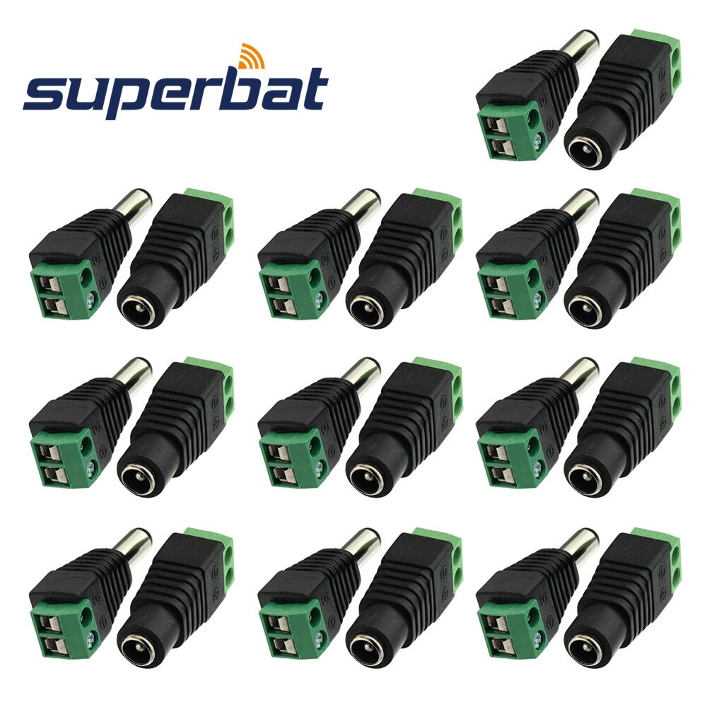 Superbat 10pcs 12V Male+Female 2.1x5.5MM DC Power Jack Plug Adapter Connector for CCTV Camera