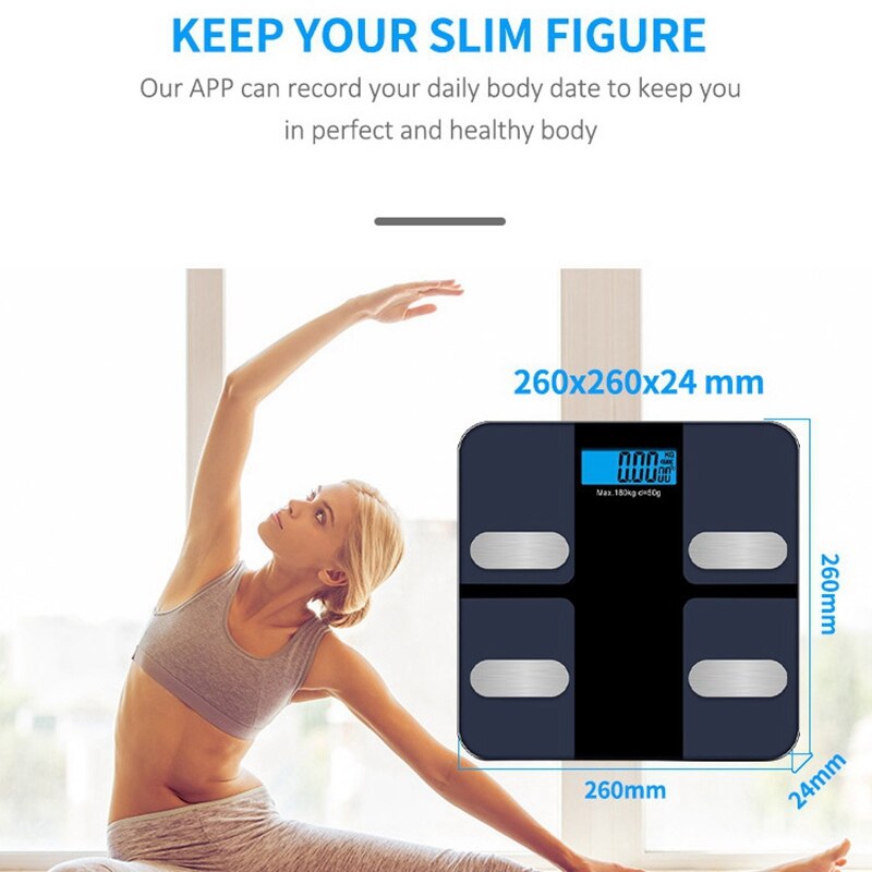 Báscula corporal Electrónica inteligente, balanza de baño con pantalla LCD, aplicación Bluetooth para Android o IOS, Digital, peso corporal