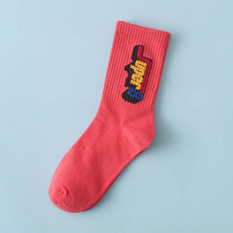 Men and Women Socks Street hip-hop autumn and winter Crew Socks Alphabet College Wind Socks: Pink