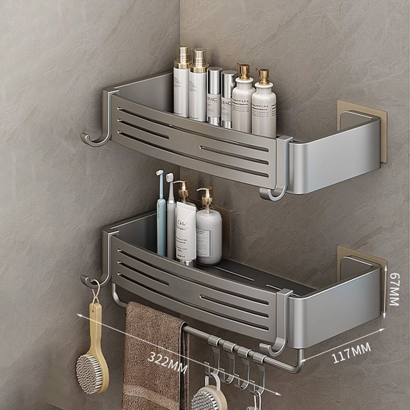 Estante de baño sin perforación, organizadores colgantes, toallero, estantes de almacenamiento de artículos de tocador, soporte organizador para champú para Baño: Borgoña