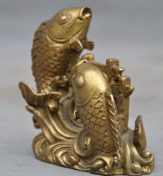 Messing Koper Chinese Feng Shui Gunstige Geluk Dier Vis Goudvis Standbeeld 3&quot;